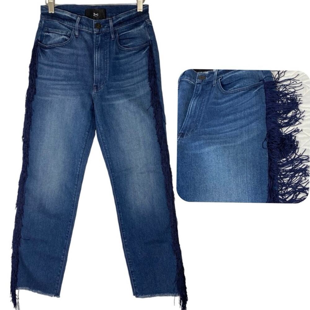 3X1 Higher Ground Crop Spanish Fringe Blue Jeans Western Festival Country Sz 25